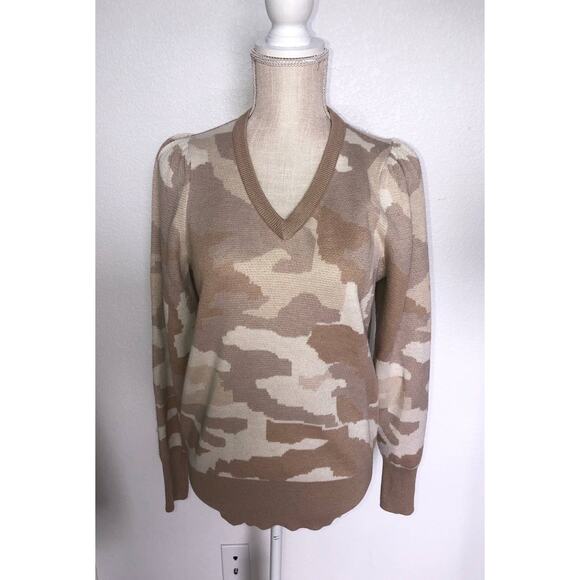 Philosophy Cream and Tan Camo V- Neck Sweater - M - Picture 1 of 4